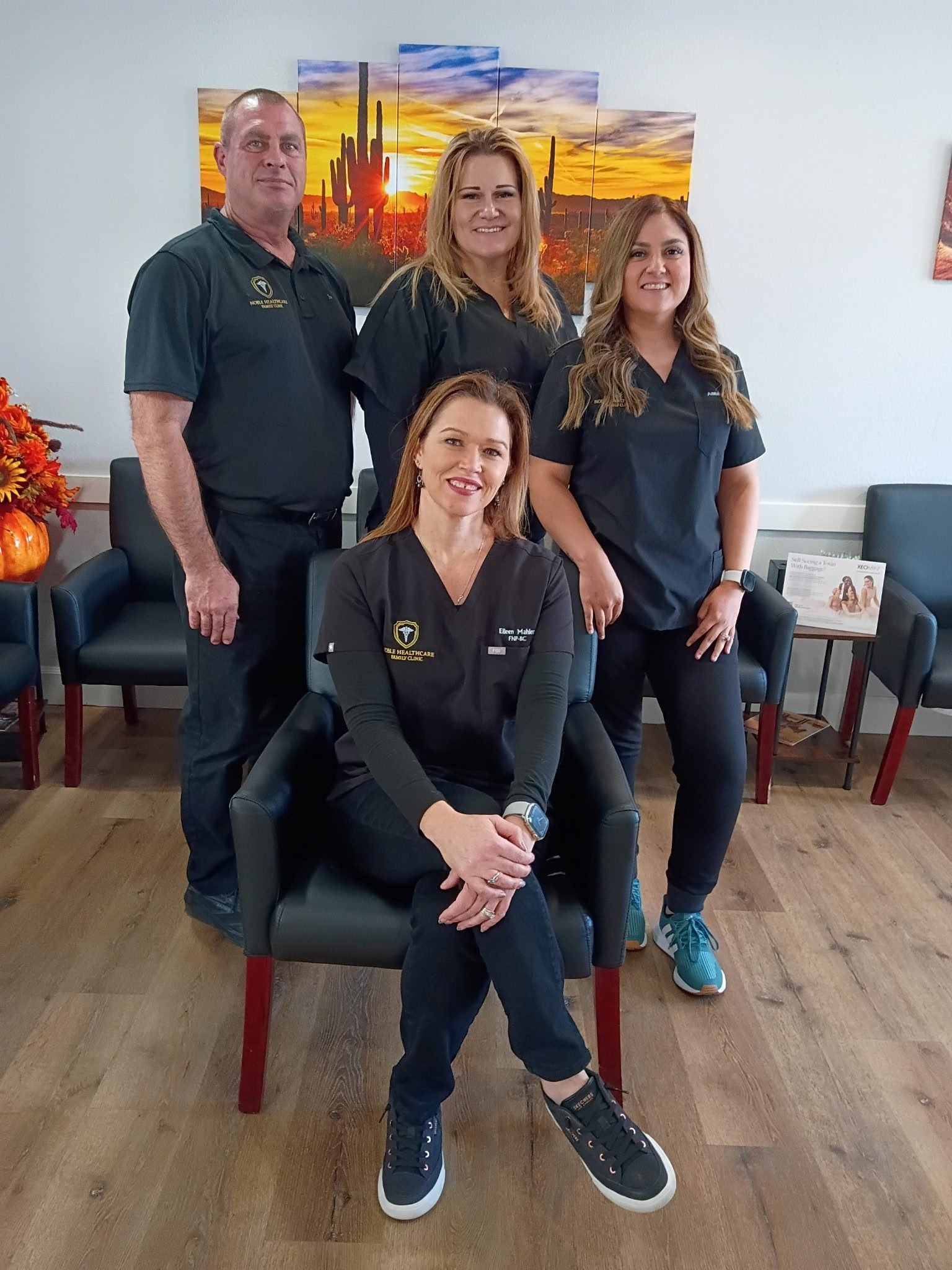 Eileen Mahler, FNP-BC (front) with Jon, Sarah, and Annai (left to right) · Noble Healthcare